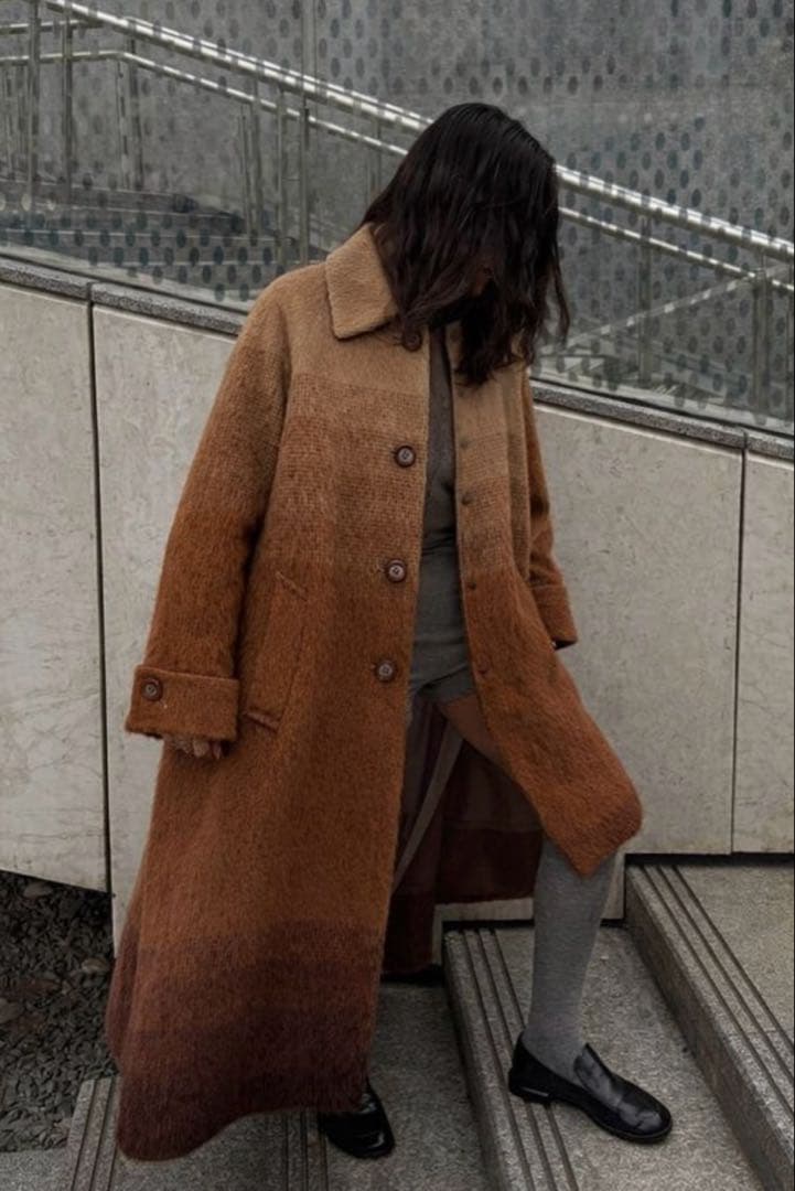 Hooked vintage ブラウングラデーションロングウールコート