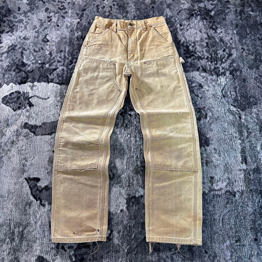 USA製 カーハート ダブルニー くすみベージュ 雰囲気抜群 良フェード 一点物