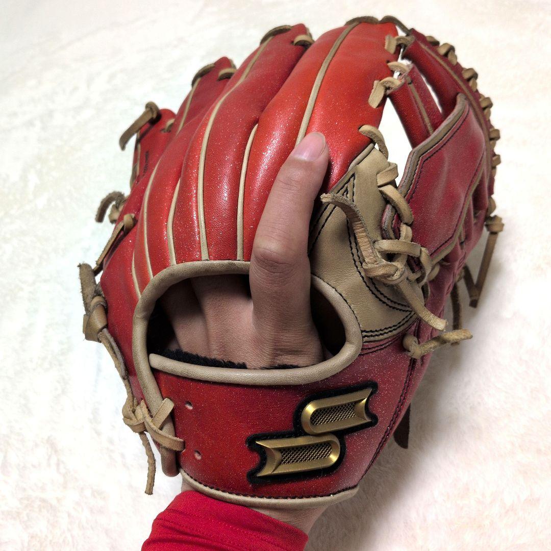 即戦力♡SSK最高峰【プロエッジ 】軟式 内野手用 グローブ 赤ラメ×ベージュ