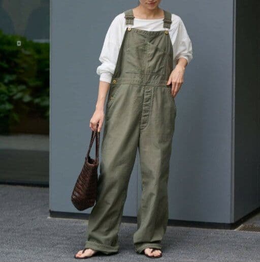 美品 フレームワーク バックサテンサロペット 36 カーキグリーン