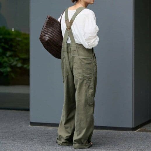 美品 フレームワーク バックサテンサロペット 36 カーキグリーン