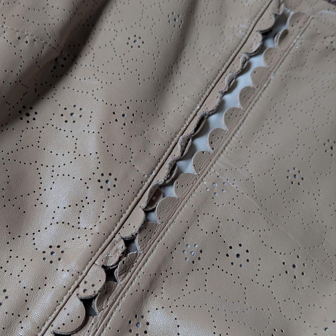 【美品】バルマン ノーカラー レザーコート ベージュ ラム パンチング サイズ9