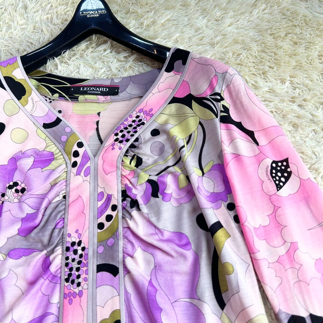 【極美品 LEONARD】 お花柄 上品 近年 チュニック ウール シルク M