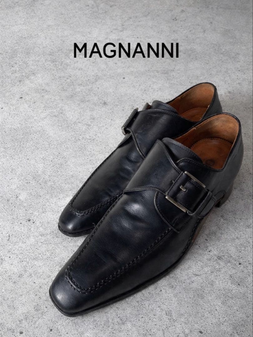 美品 MAGNANNI マグナーニ モンクストラップ 黒 レザー 革靴 約25㎝