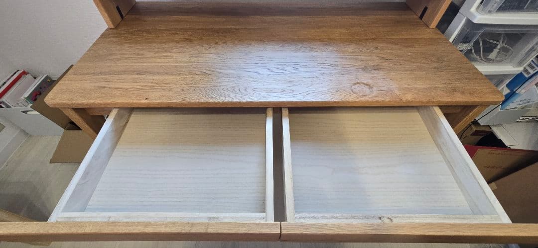 無印良品　天然木　オーク材　デスク　学習机　上置き付き