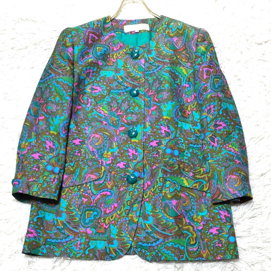 超美品 ミセス グラマージバンシィ　2L　シルク・ウール　ノーカラージャケット