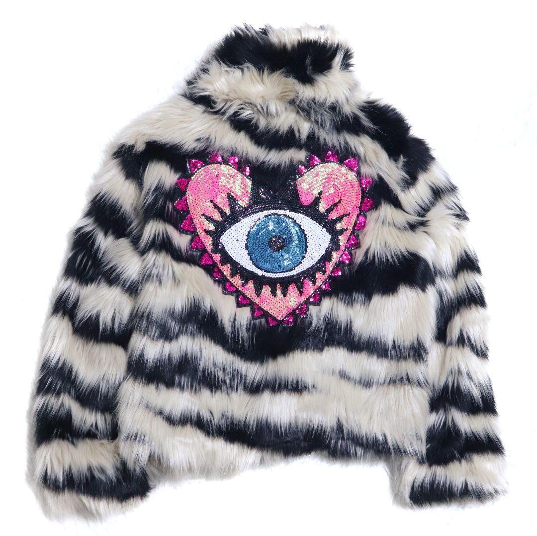 Desigual デシグアル バックデカ目玉 裏地総柄 フェイクファーコート L