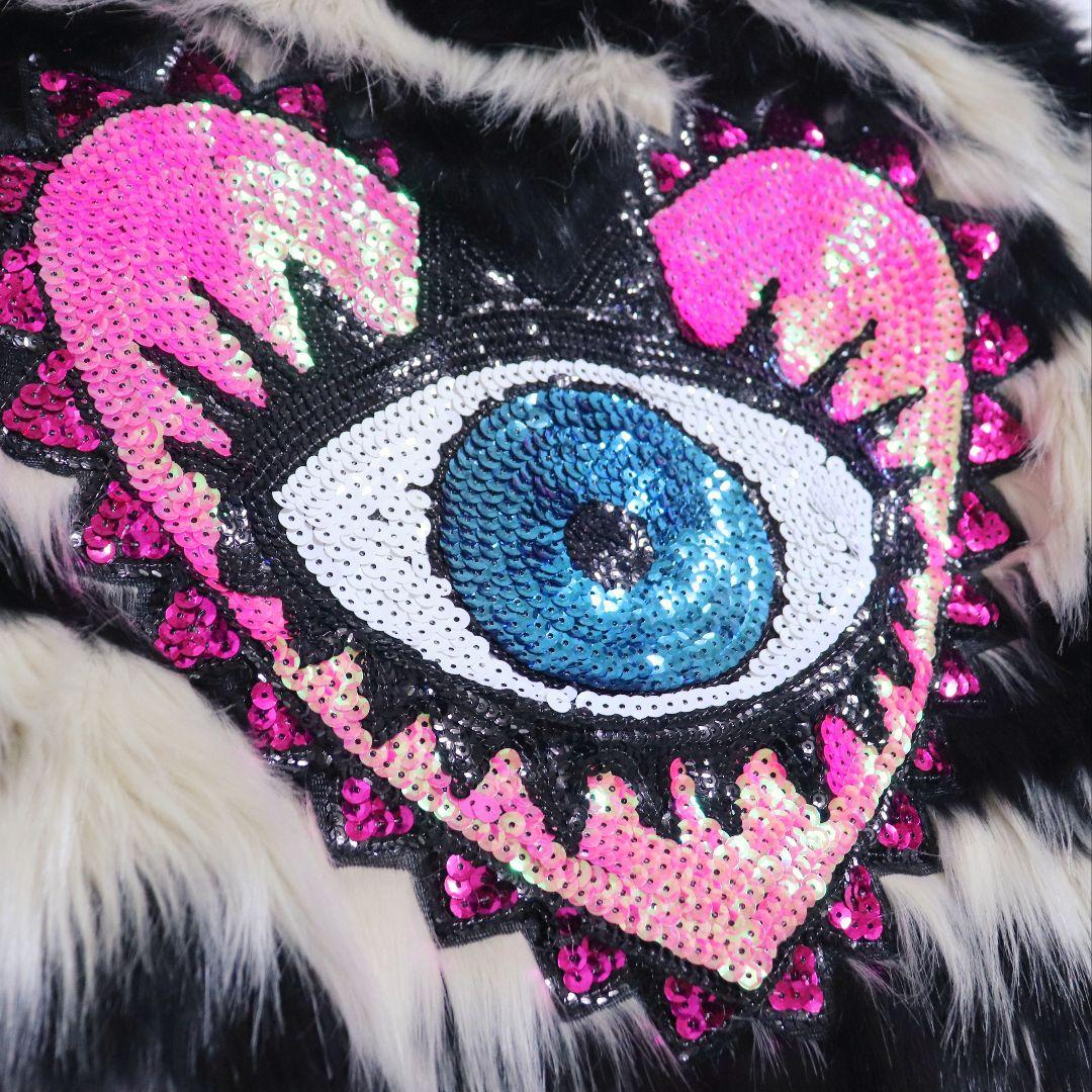 Desigual デシグアル バックデカ目玉 裏地総柄 フェイクファーコート L