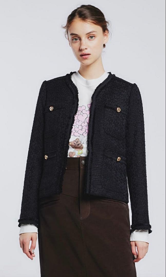 完売 極美品 Sov. ツイードノーカラージャケット 36 ダブスタ 神崎恵愛用