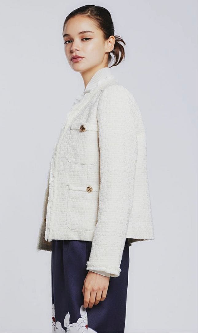 完売 極美品 Sov. ツイードノーカラージャケット 36 ダブスタ 神崎恵愛用