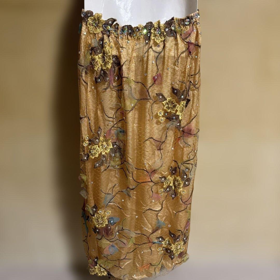 ベリーダンス セットアップ ゴールド 花柄刺繍