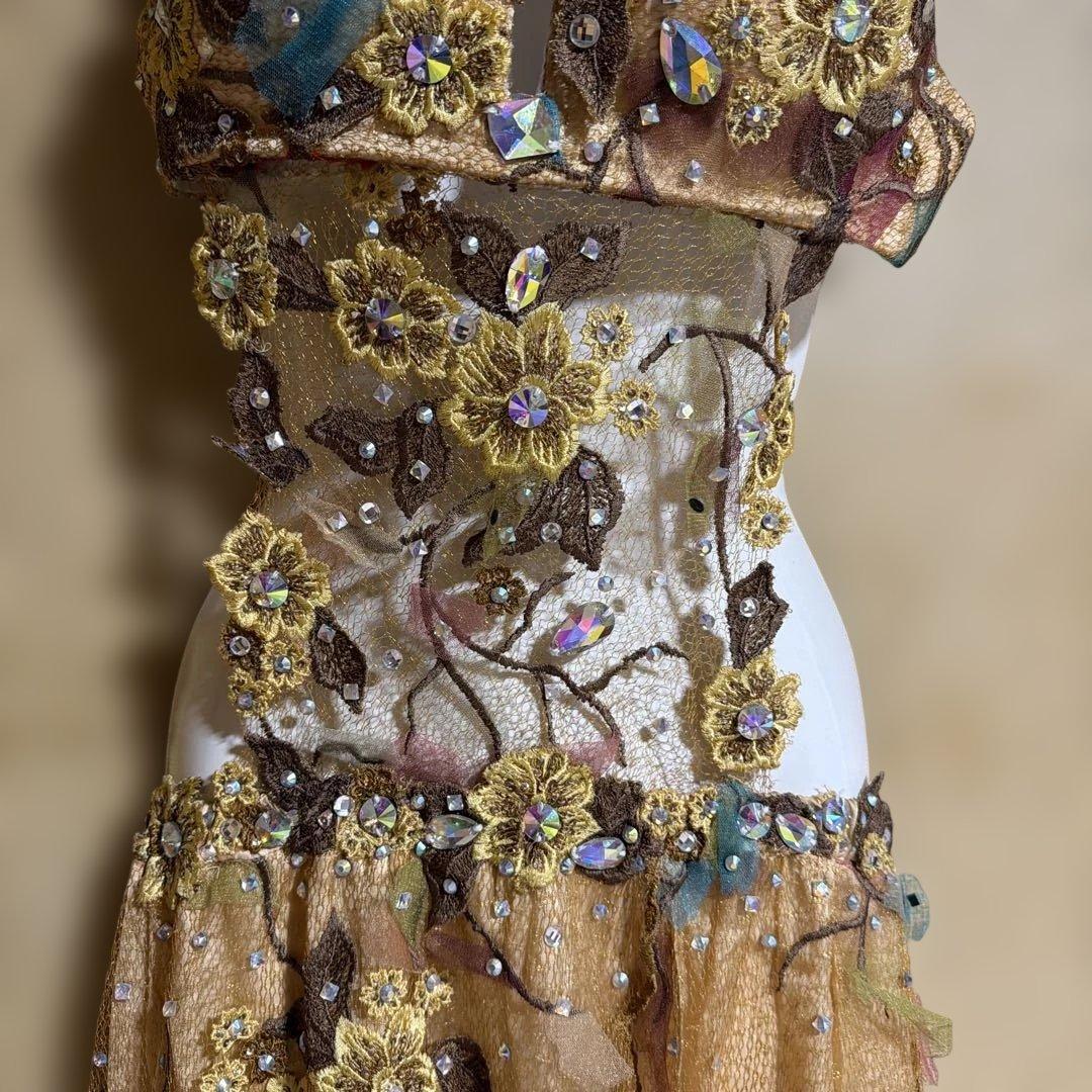 ベリーダンス セットアップ ゴールド 花柄刺繍