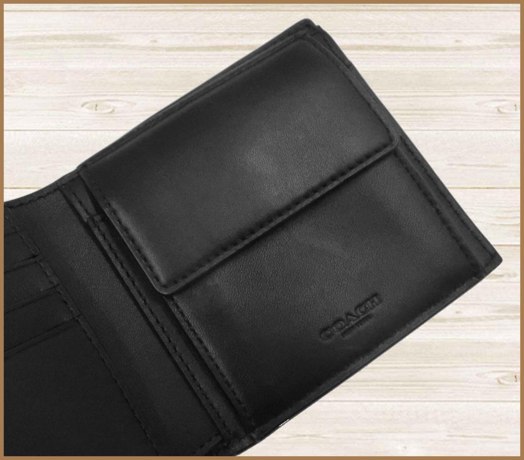 【新品】コーチCOACHアウトレット二つ折り財布シグネチャーウォレット黒