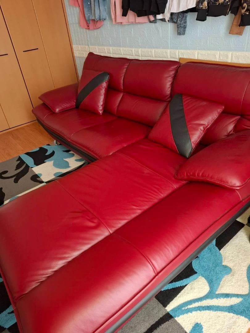 【送コミor5000】自走持ち帰り大方歓迎・左カウチソファーセット人気のレッド系