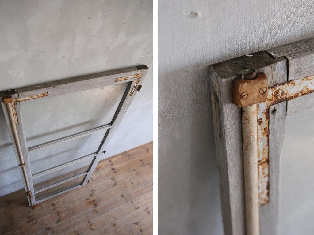 フランスアンティークモノンクル付ガラス窓/フランス落とし扉/木製枠(77-216