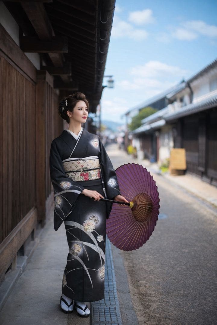 都会的　ドレッシーな【訪問着】正絹　友禅　墨色　裄長め