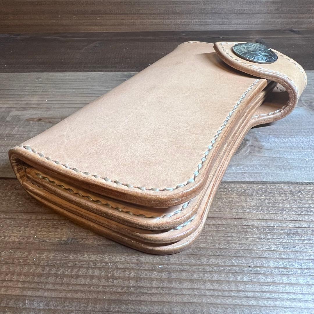 【ロングウォレット】 ナチュラル 総手縫い コンチョ メンズ 本革 長財布