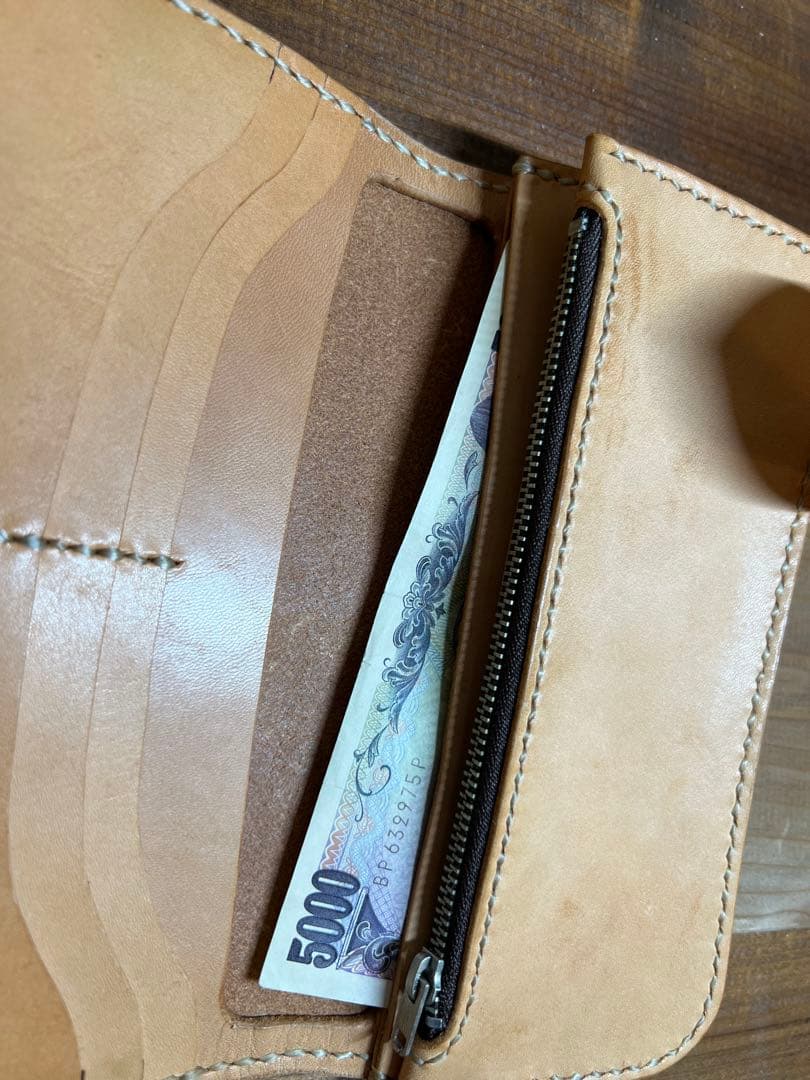 【ロングウォレット】 ナチュラル 総手縫い コンチョ メンズ 本革 長財布