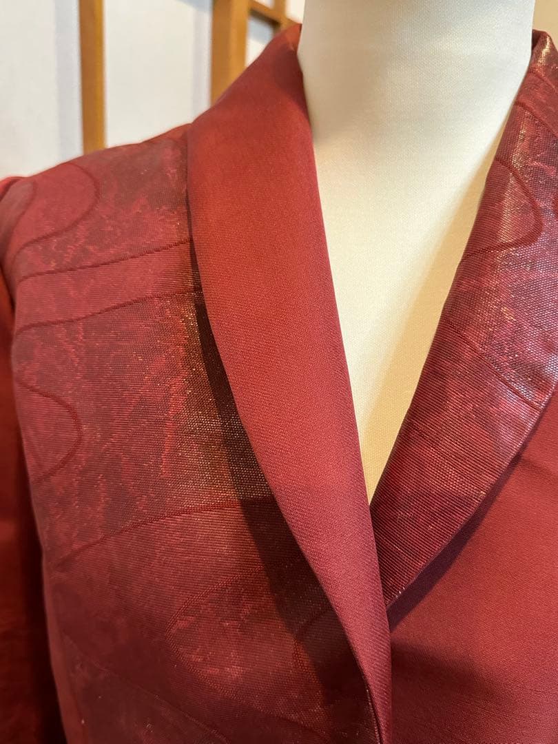 漆箔織の袋帯ジャケット　XLサイズ　ボルドー色