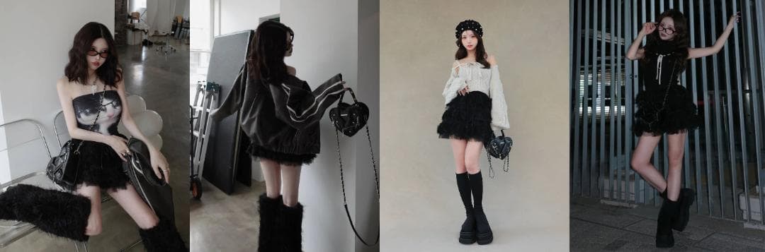 ダーリッチ darich ミックスレースフリルミニスカート ブラック FREE