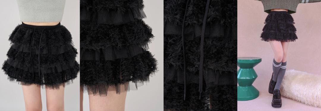 ダーリッチ darich ミックスレースフリルミニスカート ブラック FREE