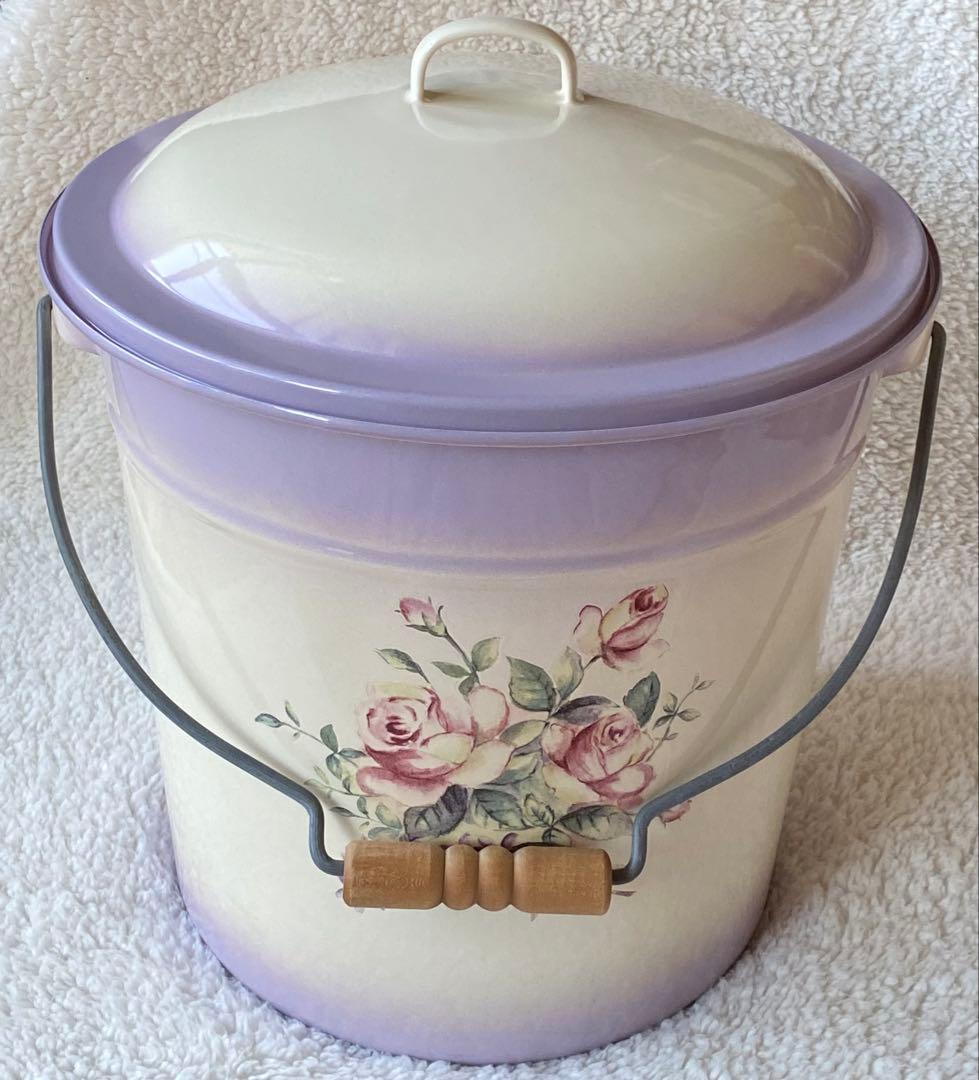 ☘️イマン☘️ ビビアン　パープル　ホーロー製蓋付き特大バケツ　ストッカー