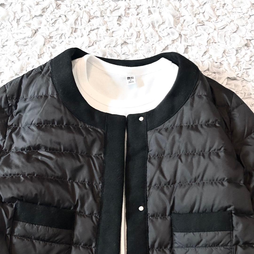 美品 ナノユニバース 西川ダウン ノーカラー ダウンジャケット 黒 nano