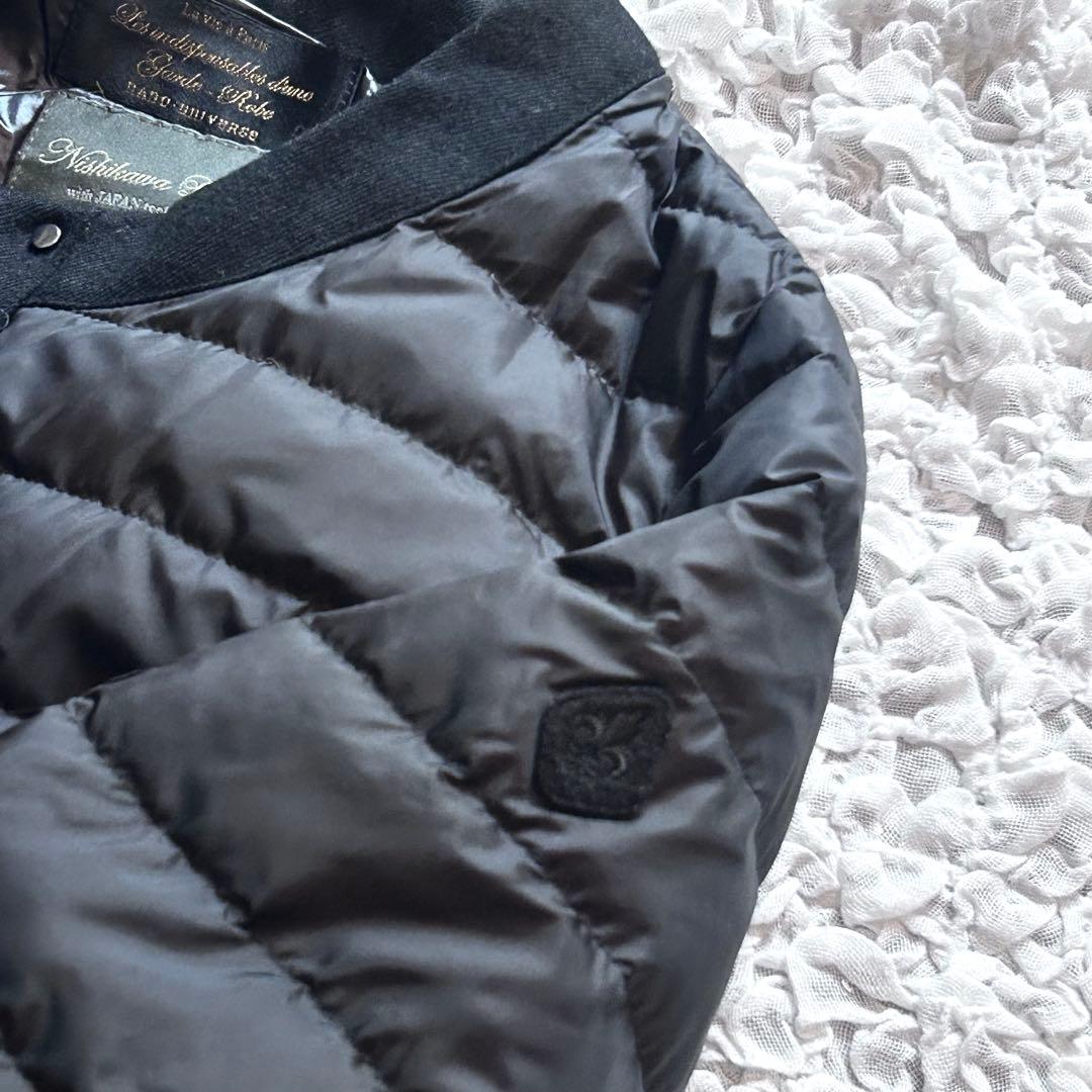 美品 ナノユニバース 西川ダウン ノーカラー ダウンジャケット 黒 nano