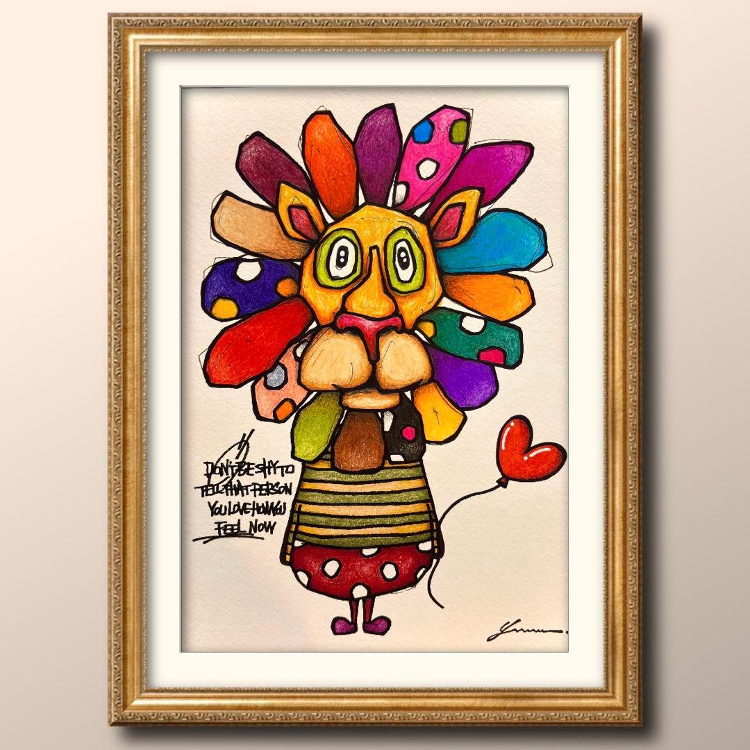 す*ず様 「 幸福のライオン 」｜絵画 原画 抽象画 絵 動物画 ドローイング