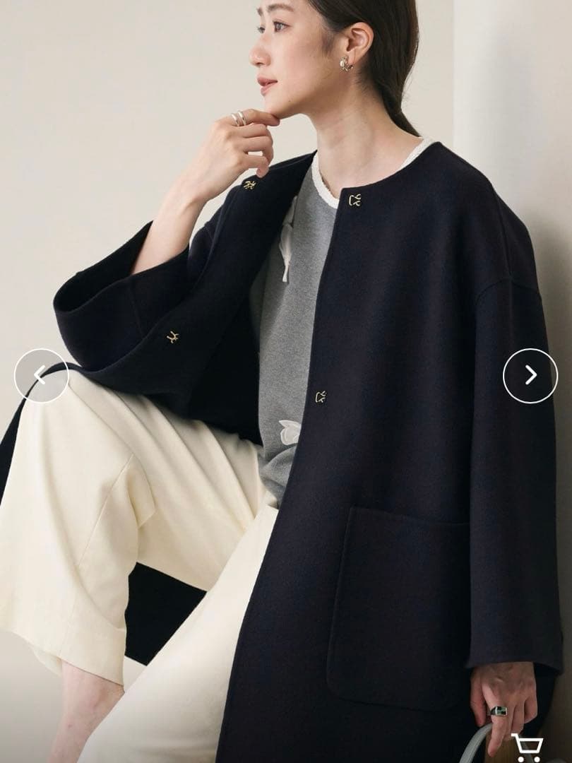 ユナイテッドアローズ　バイカラーリバーミドルコート　ネイビー　38 一度のみ着用