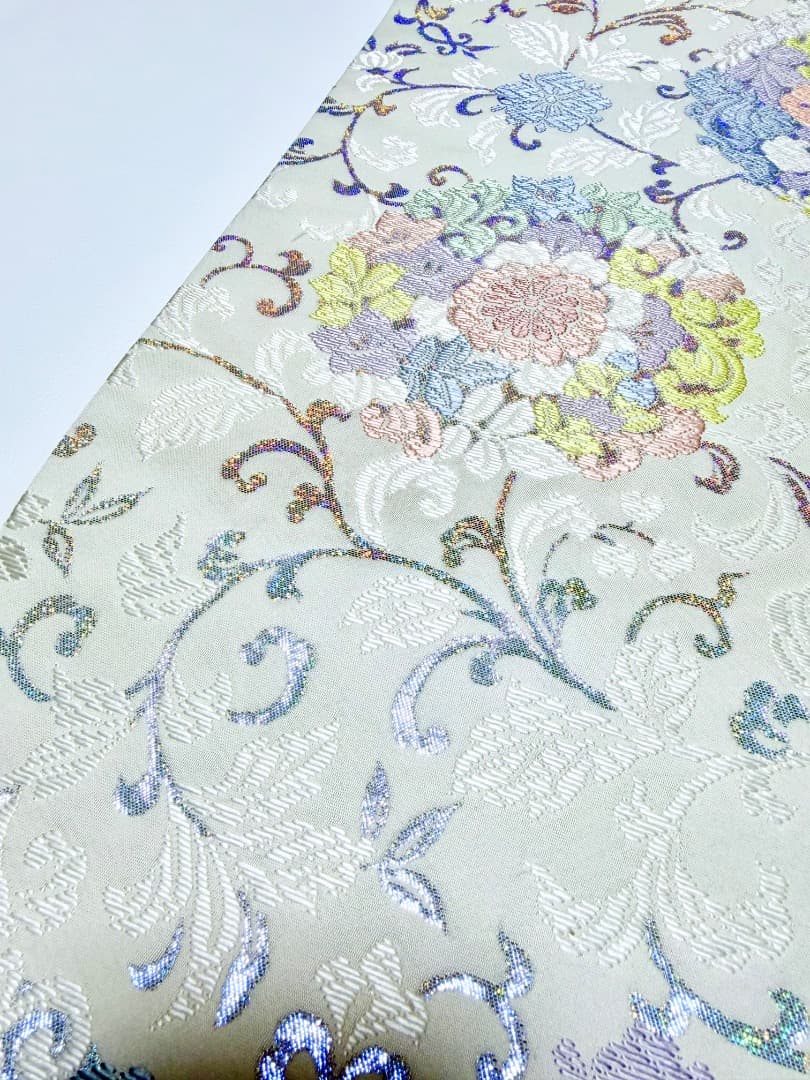 高級 袋帯 正絹 六通柄 総唐織 ホワイト ラメ 訪問着 留袖 色無地