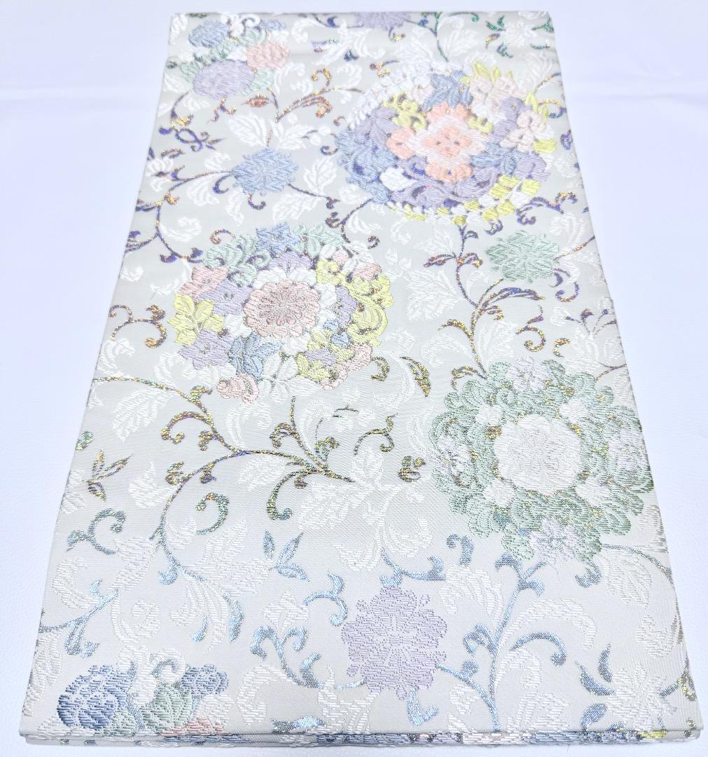 高級 袋帯 正絹 六通柄 総唐織 ホワイト ラメ 訪問着 留袖 色無地