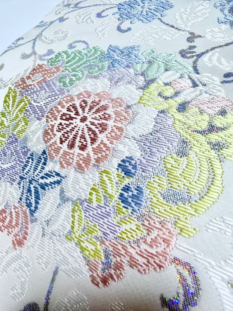 高級 袋帯 正絹 六通柄 総唐織 ホワイト ラメ 訪問着 留袖 色無地