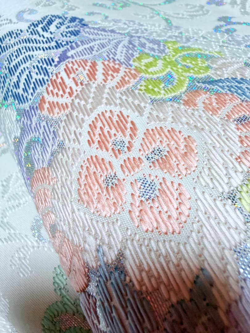 高級 袋帯 正絹 六通柄 総唐織 ホワイト ラメ 訪問着 留袖 色無地