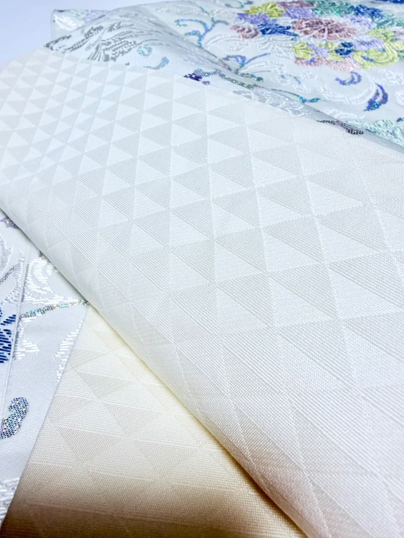 高級 袋帯 正絹 六通柄 総唐織 ホワイト ラメ 訪問着 留袖 色無地
