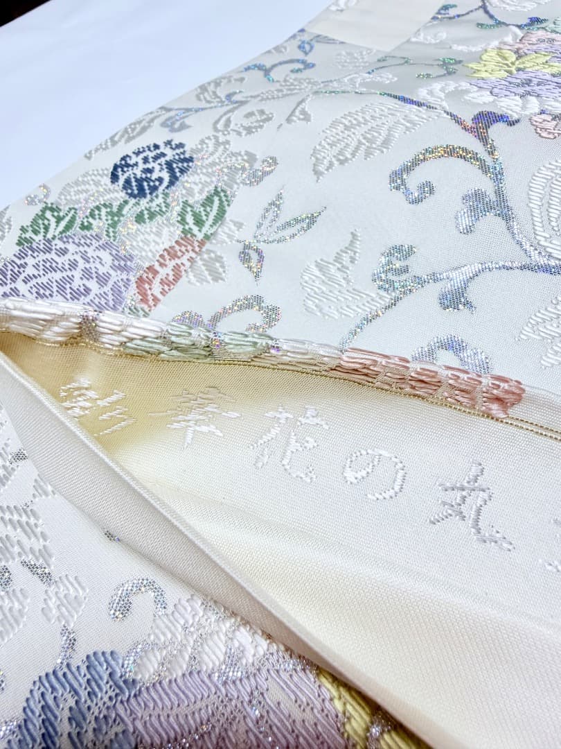 高級 袋帯 正絹 六通柄 総唐織 ホワイト ラメ 訪問着 留袖 色無地