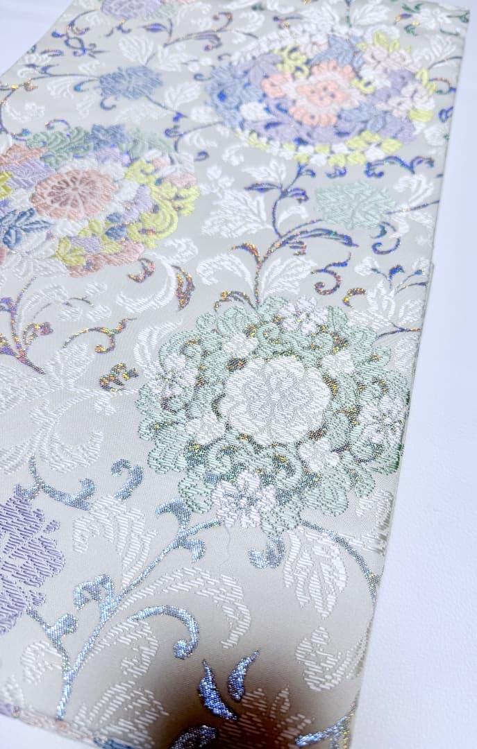 高級 袋帯 正絹 六通柄 総唐織 ホワイト ラメ 訪問着 留袖 色無地