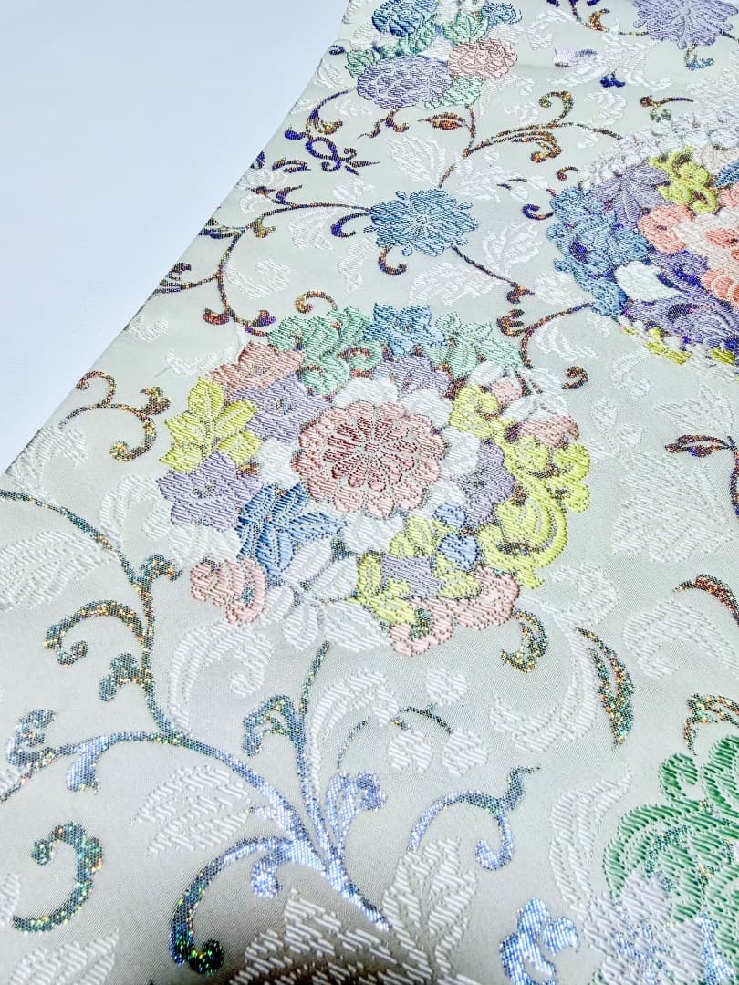 高級 袋帯 正絹 六通柄 総唐織 ホワイト ラメ 訪問着 留袖 色無地