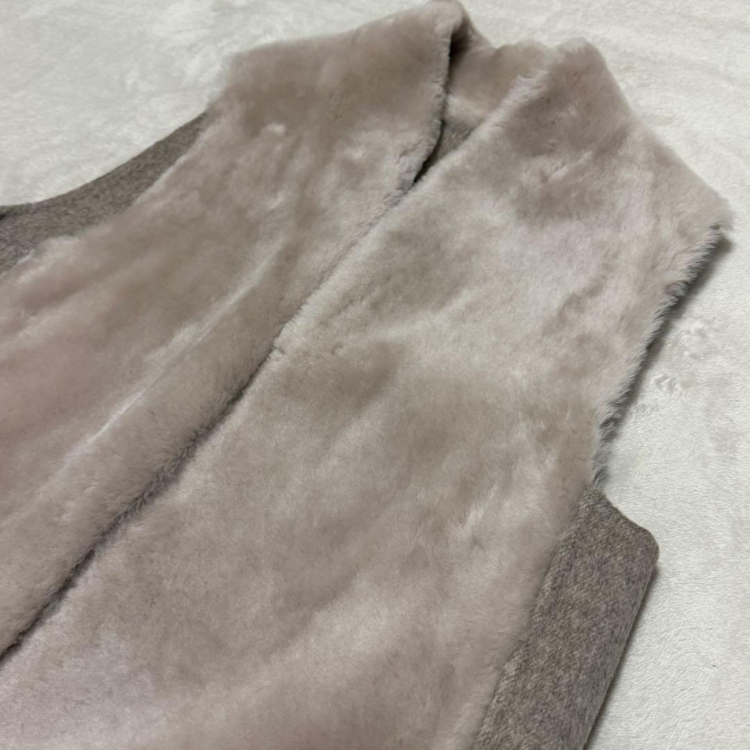 美品　ソブ　ロングベスト　ラムレザームートンレザー　ウール　ベージュ　38 M