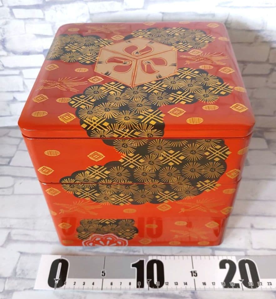 【新品未使用】重箱 3段収納蓋付 会津錦絵 木製漆器