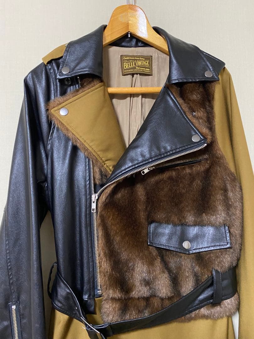 Belle vintage 異素材ドッキングレザートレンチコート　フリー