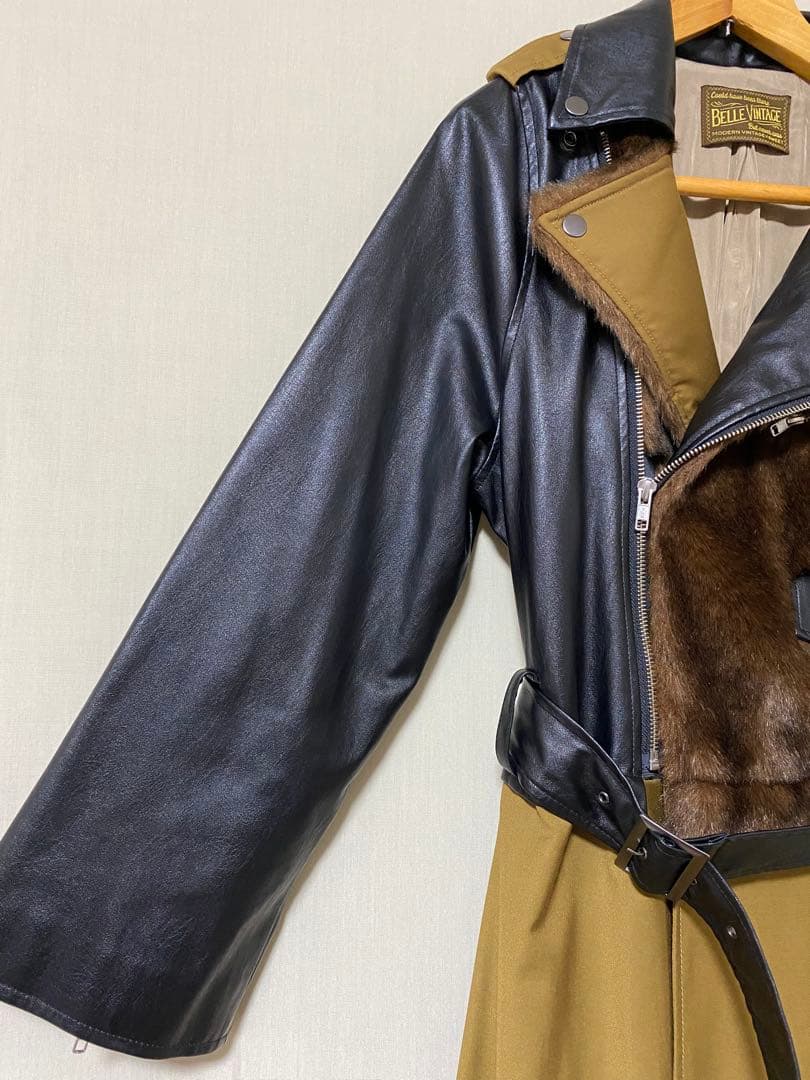 Belle vintage 異素材ドッキングレザートレンチコート　フリー