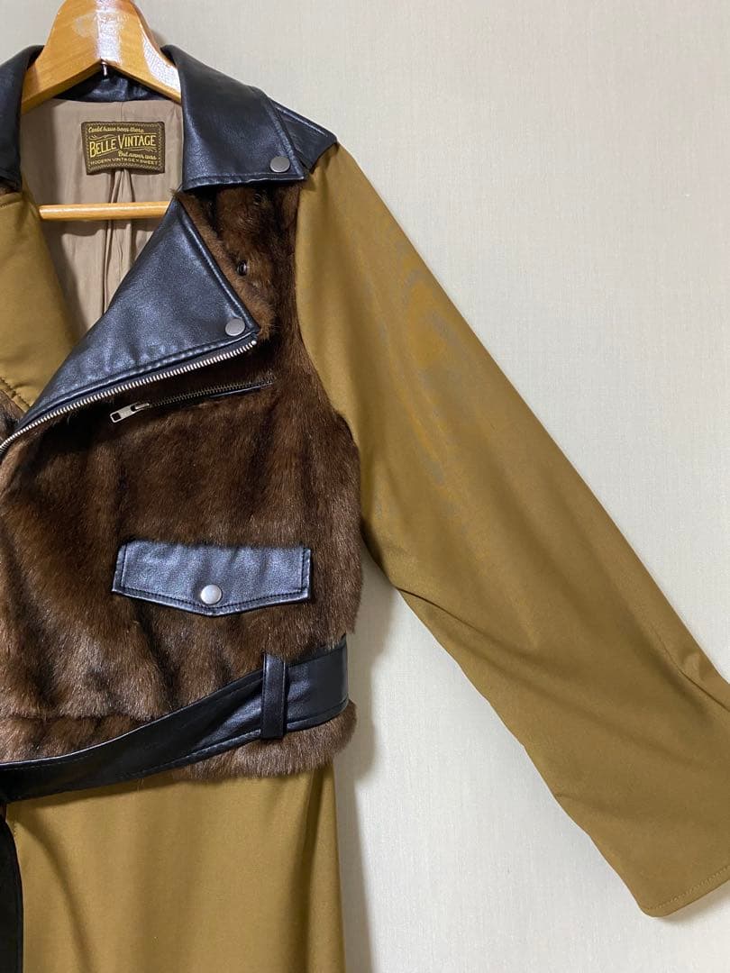 Belle vintage 異素材ドッキングレザートレンチコート　フリー
