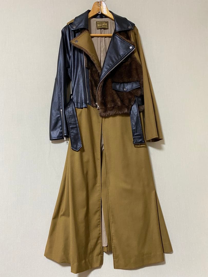 Belle vintage 異素材ドッキングレザートレンチコート　フリー