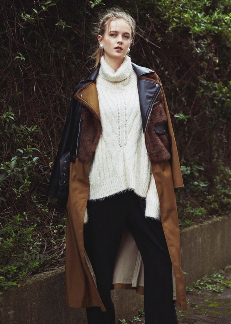 Belle vintage 異素材ドッキングレザートレンチコート　フリー