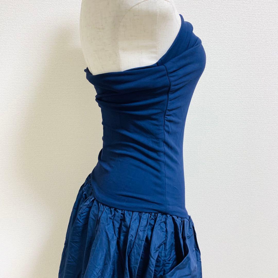 ミュウミュウ ベアトップワンピース イタリア製 ネイビーブルー 美品