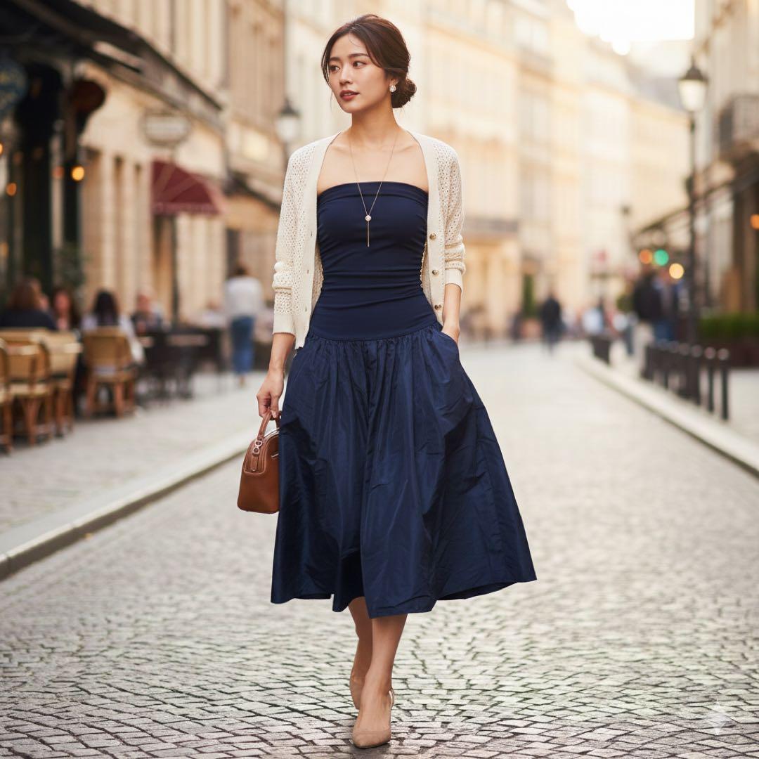 ミュウミュウ ベアトップワンピース イタリア製 ネイビーブルー 美品