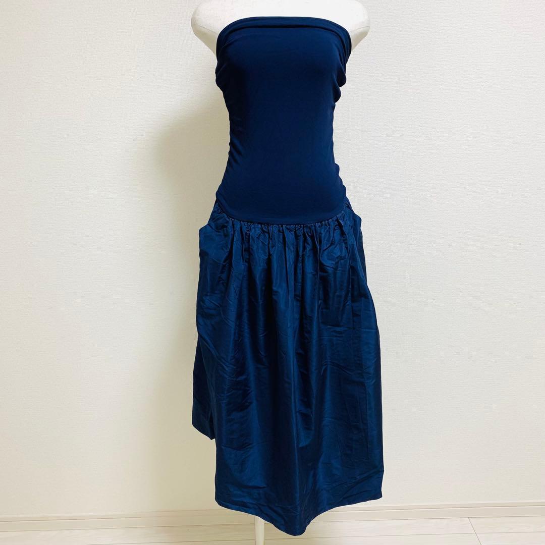 ミュウミュウ ベアトップワンピース イタリア製 ネイビーブルー 美品