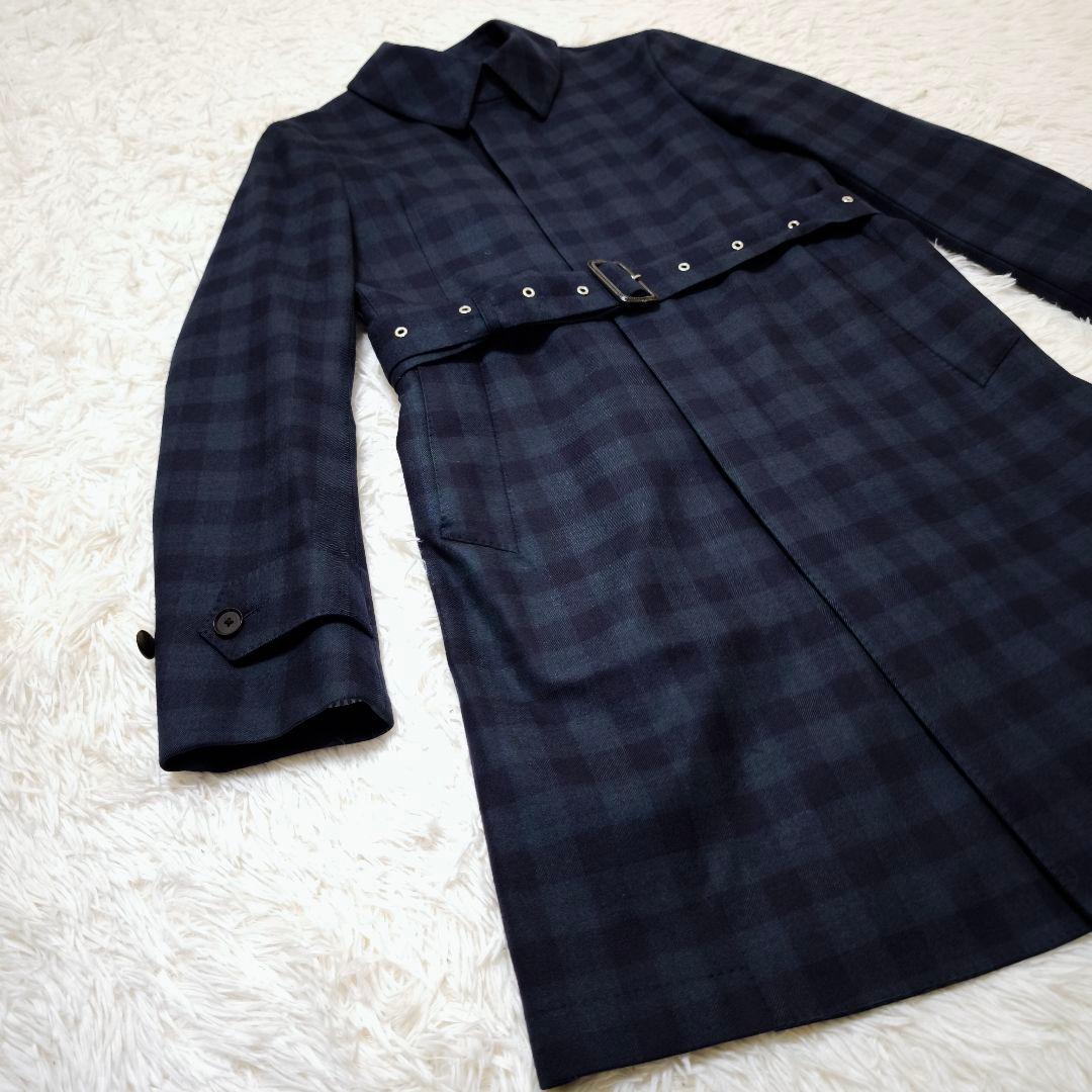 極美品 トゥモローランド ロロピアーナ チェック ダブルブレストコート 46