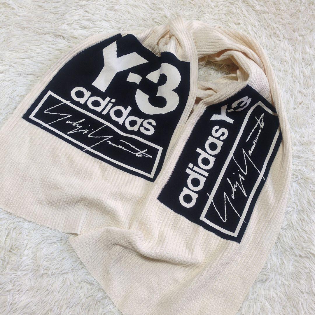 美品adidas×ヨウジヤマモトY-3 ワイスリーロゴ柄ロングマフラー　ウール